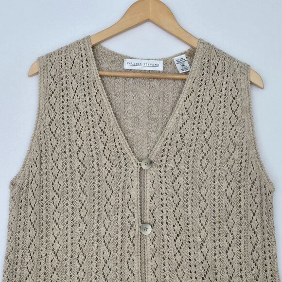 Valerie Stevens Women’s M Beige Linen Cotton Sleeveless Longline Cardigan Vest - Picture 5 of 14